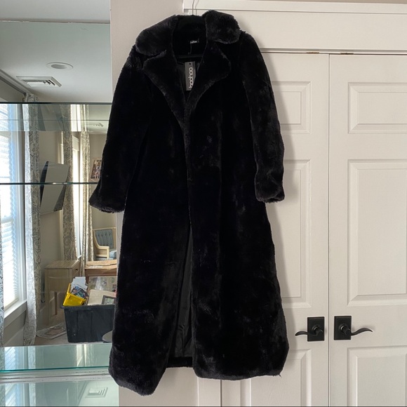 Boohoo black teddy trench coat - Picture 1 of 5